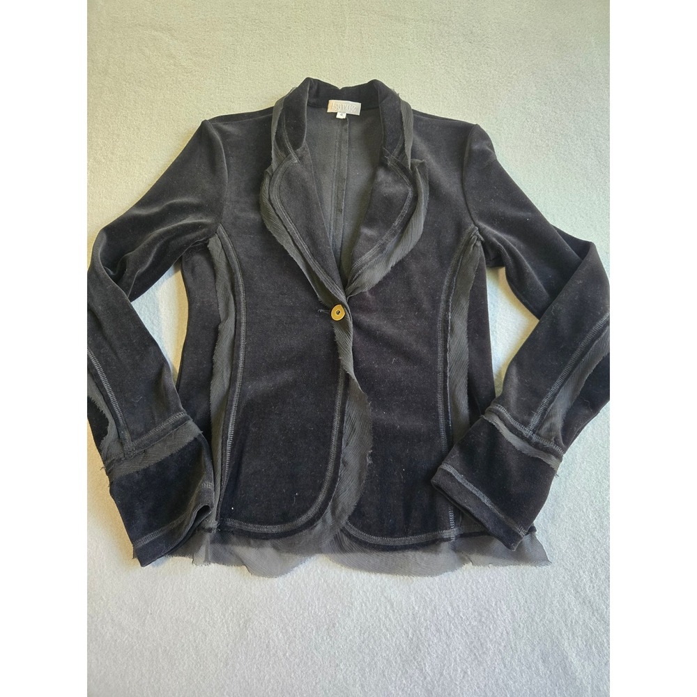 Larue Velvet Blazer Women 4 Black Silk Trim Raw Edge Deconstructed‎ Made in USA